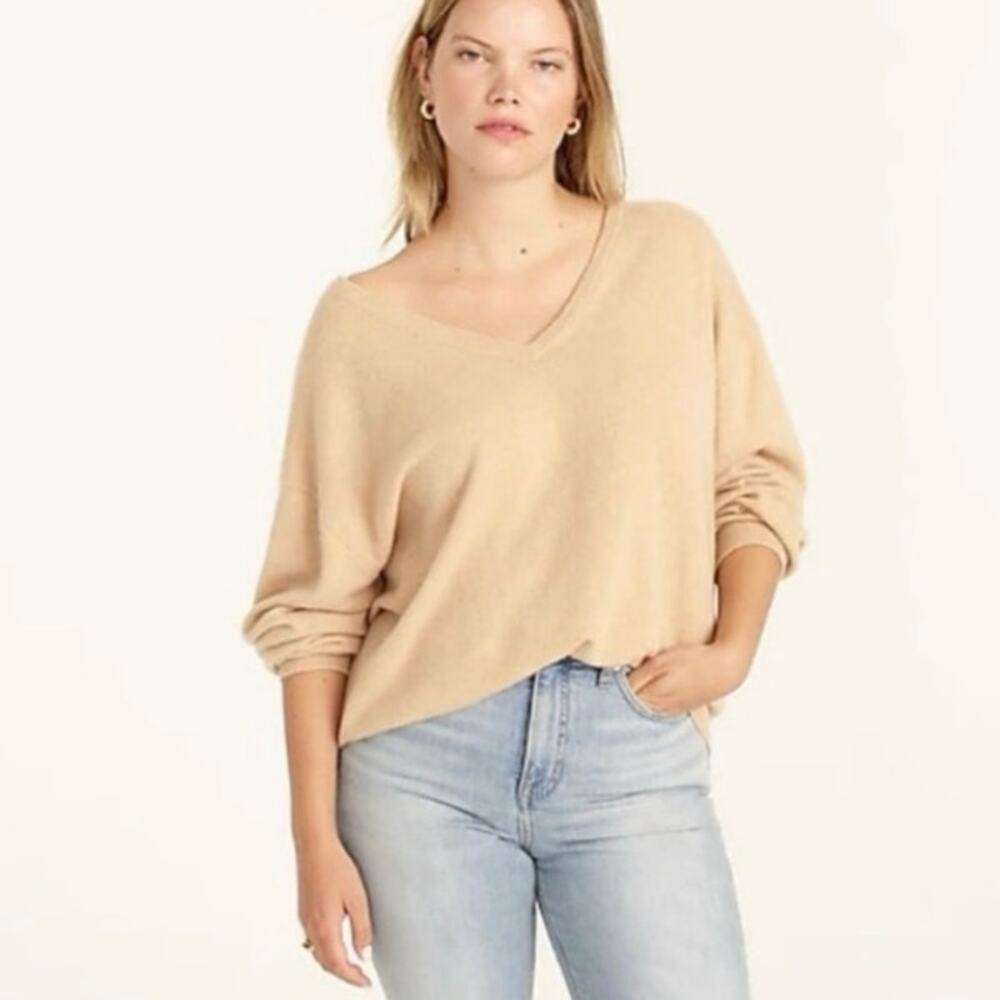 J.Crew Cashmere Relaxed V-neck Sweater For Women honey tan size xs